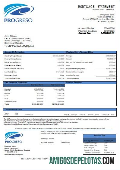 Declaração de hipoteca do Banco Progreso da República Dominicana Scr amostra